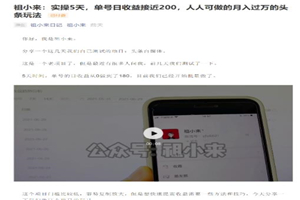 祖小来:实操5天,单号日收益接近200,人人可做的月入过万的头条赚钱玩法 祖小来:实操5天,单号日收益接近200,人人可做的月入过万的头条赚钱玩法